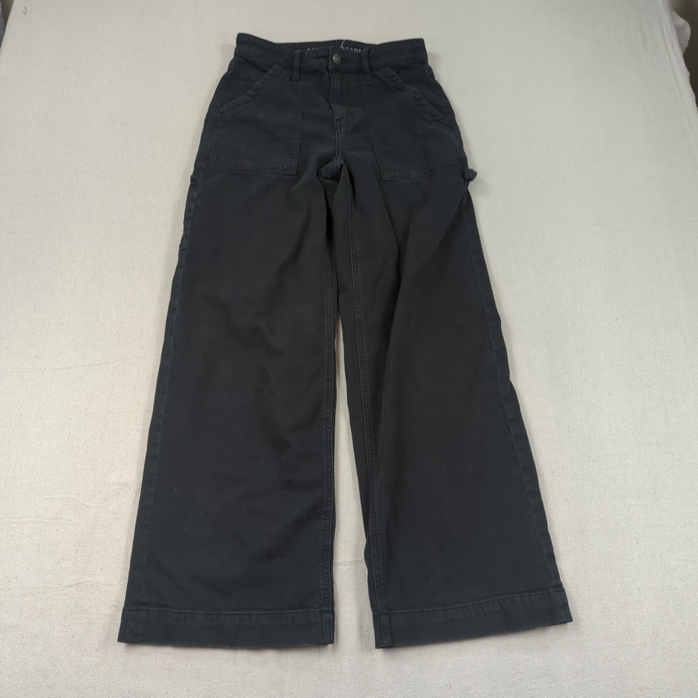 American Eagle Pants Womens 2 Black Super High Rise Baggy Wide Leg Trouser Boho
